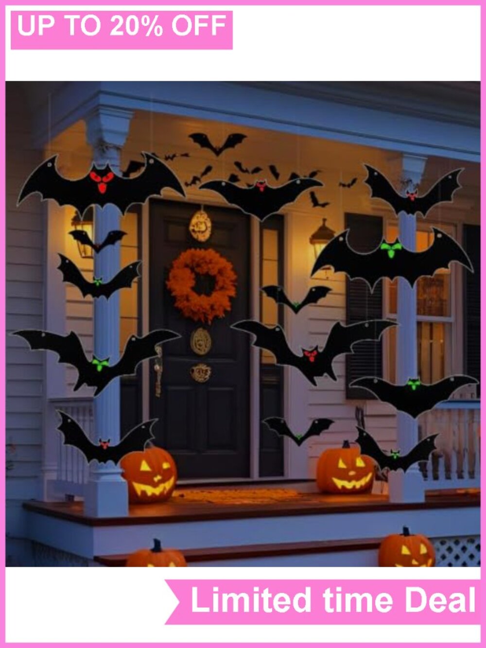 16 Pack Hanging Bats Halloween Decor Glowing Eyes Waterproof Plastic Outdoor